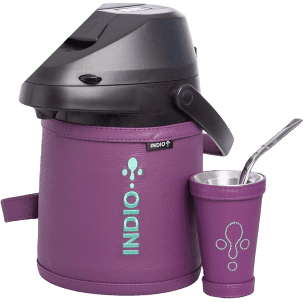 TERMO TERERE INOX 2,5  LILA GRANEADO CUERO+GUAMPA+BOMBILLA 7848003246680